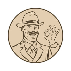 retro businessman OK gesture