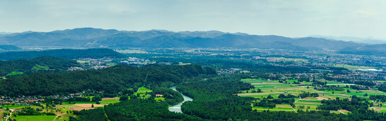 Fototapeta premium View on north side of Ljubjana taken from Smarna Gora, Slovenia.