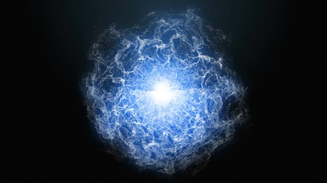 Blue glowing Abstract energy ball with fire on black background.