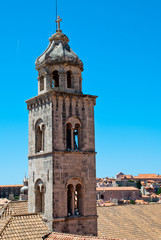 Fototapeta na wymiar View of Dominican Monastery in Dubrovnik with slim tower inside the old town