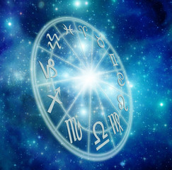 horoscope with zodiac signs and wheel like astrology concept