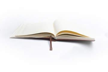 Brown leather notebook on a white background isolate