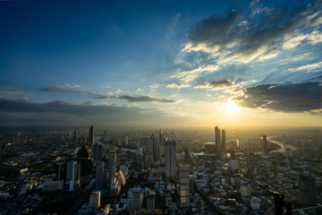 Bird's eye view of Bangkok Cityscape, Business district with high building and aerial view Bangkok city downtown skyline of Thailand, Cityscape