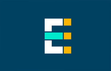 blue white yellow green E letter logo alphabet for company icon design