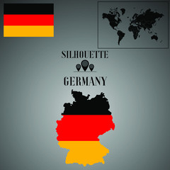 Germany outline world map, contour silhouette with national flag inside vector illustration creative design, isolated on background, objects, element, symbol from countries set