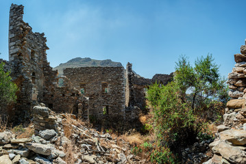 Fototapeta na wymiar Vatheia, a village on the Mani Peninsula, in Greece. A major tourist attraction and an iconic example of the south Maniot vernacular architecture 