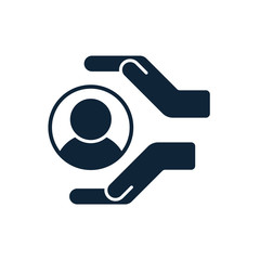 Customer care icon. Hands with customer inside.