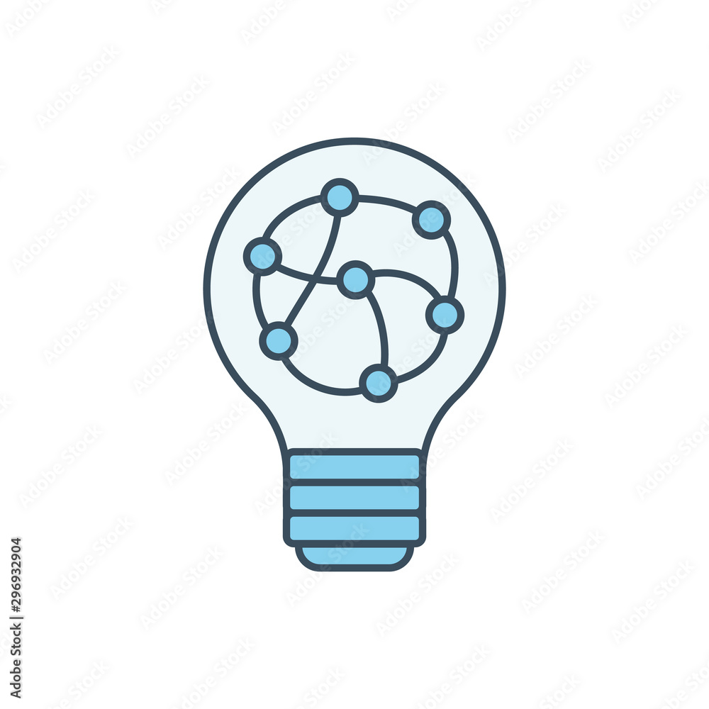 Poster AI prediction, thinking concept. Light bulb with neural network