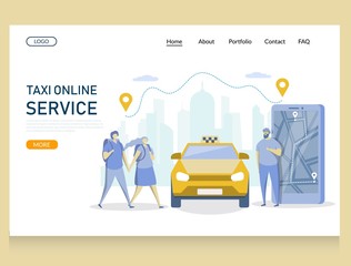 Taxi online service vector website landing page design template