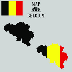 Belgium outline world map, contour silhouette with national flag inside vector illustration creative design, isolated on background, objects, element, symbol from countries set