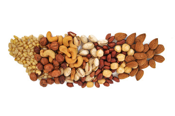 assorted nuts on a white background