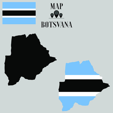  Botsvana outline world map, contour silhouette with national flag inside vector illustration creative design, isolated on background, objects, element, symbol from countries set