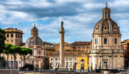 Fototapeta na wymiar View of historic Rome buildings surrounding Piazza Venezia.