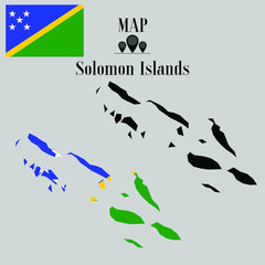 Solomon Islands  outline world map, contour silhouette with national flag inside vector illustration creative design, isolated on background, objects, element, symbol from countries set