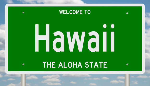 Rendering of a green 3d highway sign for Hawaii