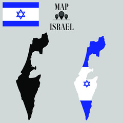 Israel outline world map, contour silhouette with national flag inside vector illustration creative design, isolated on background, objects, element, symbol from countries set