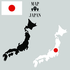 Japan outline world map, contour silhouette with national flag inside vector illustration creative design, isolated on background, objects, element, symbol from countries set