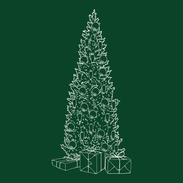 Vector Chalk Sketch Christmas Tree Illustration