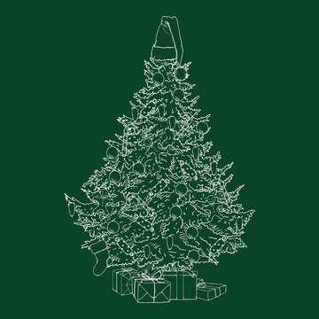 Vector Chalk Sketch Christmas Tree Illustration