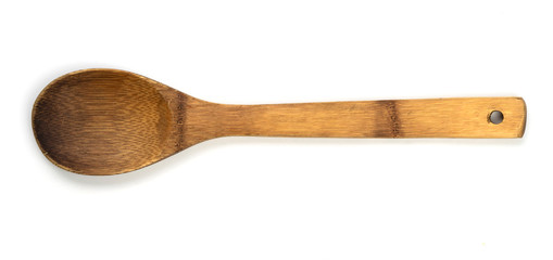 Top view of wooden spoon isolated on white