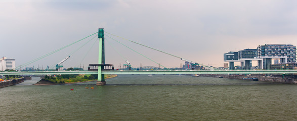 Fototapeta premium Severinsbrucke, vehicular and pedestrian bridge across Rhine River, Cologne, Germany
