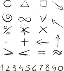 Set of hand drawn mathematical symbols
