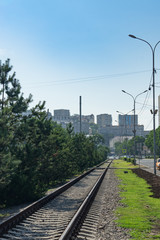 City skyline with the railway on the street.