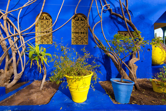 MARAKESH - DEC 30: Botanical garden Jardin Majorelle in Marrakesh or Marrakech on December 30. 2017 in Morocco 