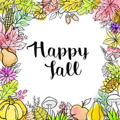 Autumn floral frame with leaves