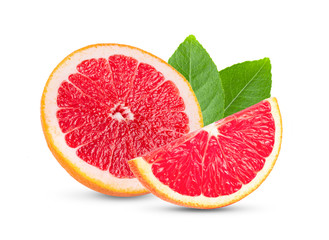 pink orange or grapefruit with slice isolated on white background