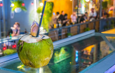 Fresh coconut drink served in the bar in Hanoi