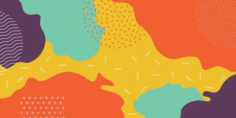 Abstract pop art color paint splash pattern background. Vector overlay geometric design of trendy Memphis 80s-90s style