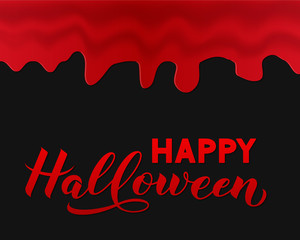 Happy Halloween calligraphy hand lettering with gripping blood. Easy to edit vector template for greeting card, banner, typography poster, party invitation, t-shirt, etc.