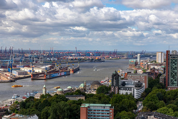 Hamburg harbour aerial view