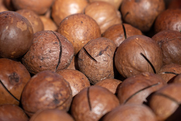 Macadamia nuts on local market close up