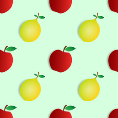  seamless pattern design of apples and lemons. against a white background.