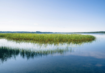 landscape with lake and blue sky