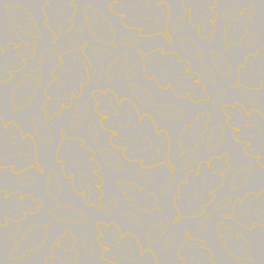 Pattern yellow leaves contour sketch on pale gray