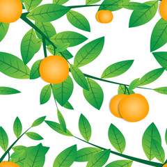 seamless pattern with an orange fruit tree design. against a white background.