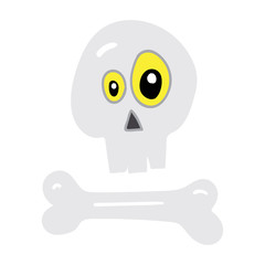 Skull and bone funny with yellow eyes in doodle style isolated