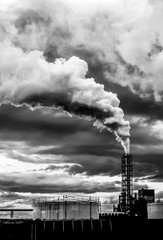 smoke coming out of factory chimney  pollution  climate change, global warming