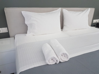Fototapeta na wymiar pillows on bed or sofa of a hotel