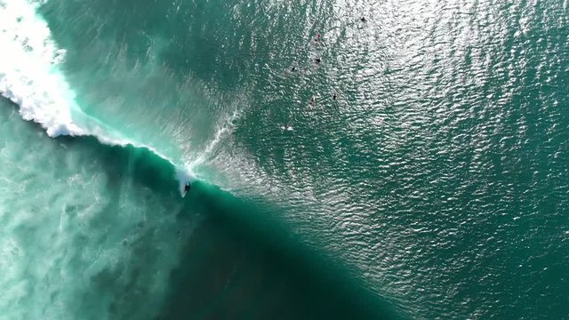 Aerial view of waves in ocean. Surfing and waves. Top view.