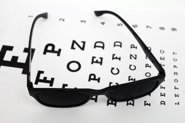 Perforated training glasses are on the table for eye examination