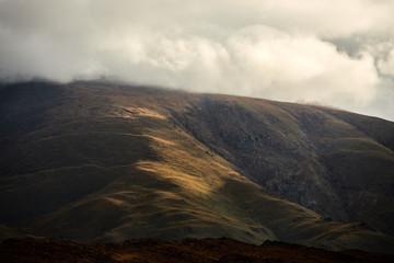 Lake Tolbo Nuur, Mongolia. Mountains and yurts near the lake