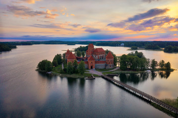 Fototapeta premium Sunrise over Trakai Castle near Vilnius, Lithuania, taken in May 2019