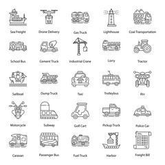 Shipping Vehicles Line Vectors Pack 
