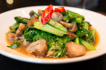 Fried Chinese kale With oyster sauce and mushroom