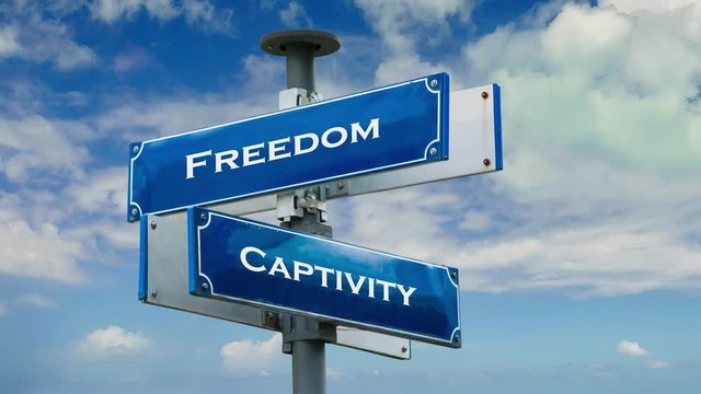 Street Sign the Way to Freedom versus Captivity