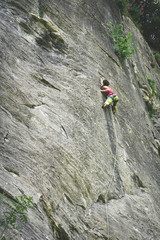rock climbing woman hiking Dolomities